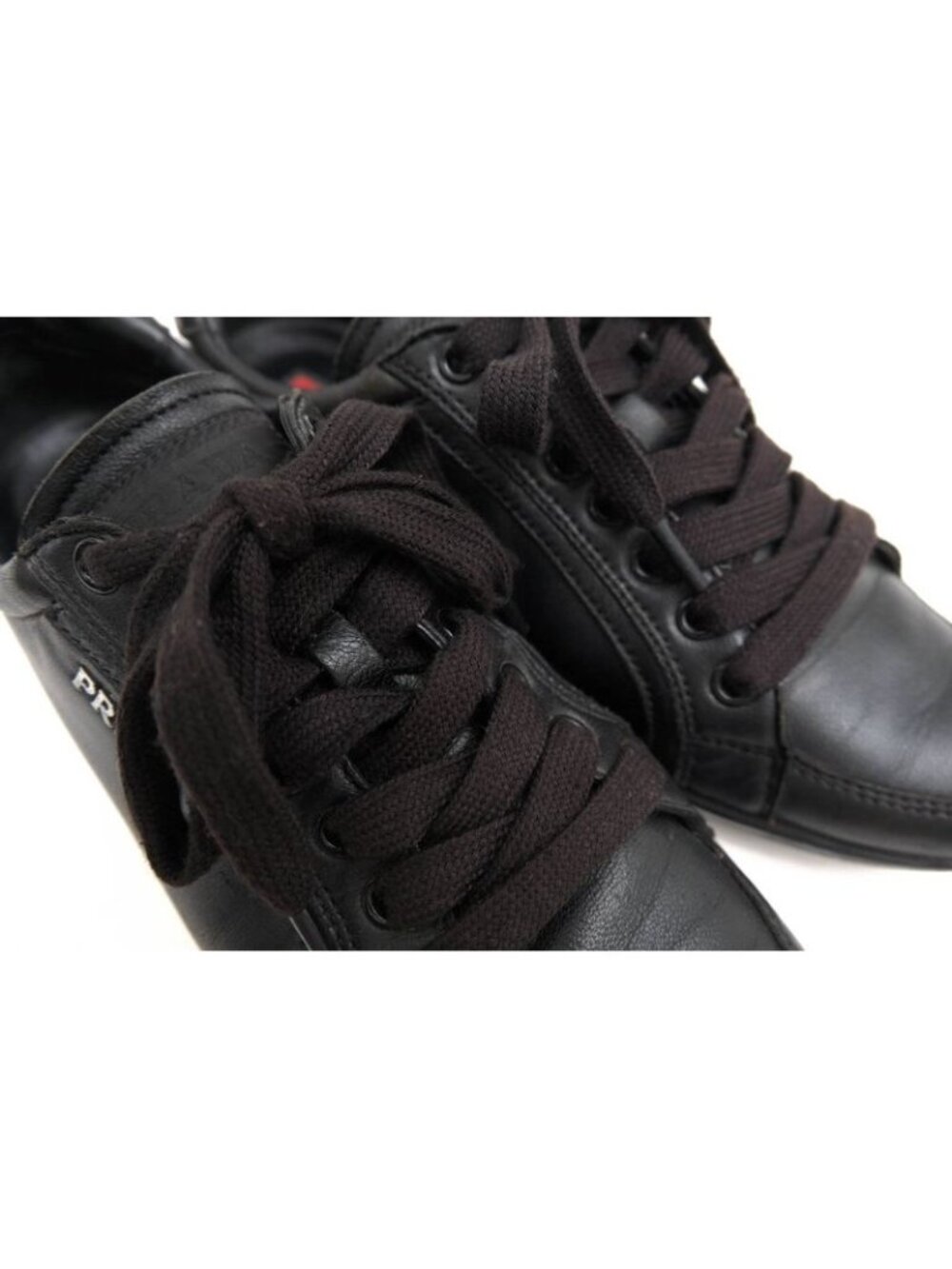 Prada Shoes Sneakers Low Cut Women Leather Black 3 E5620 - Picture 6 of 9